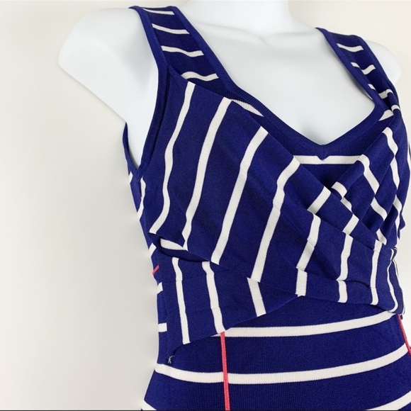 Jessica Simpson bodycon navy & white striped dress with a pop of pink. - Picture 5 of 10